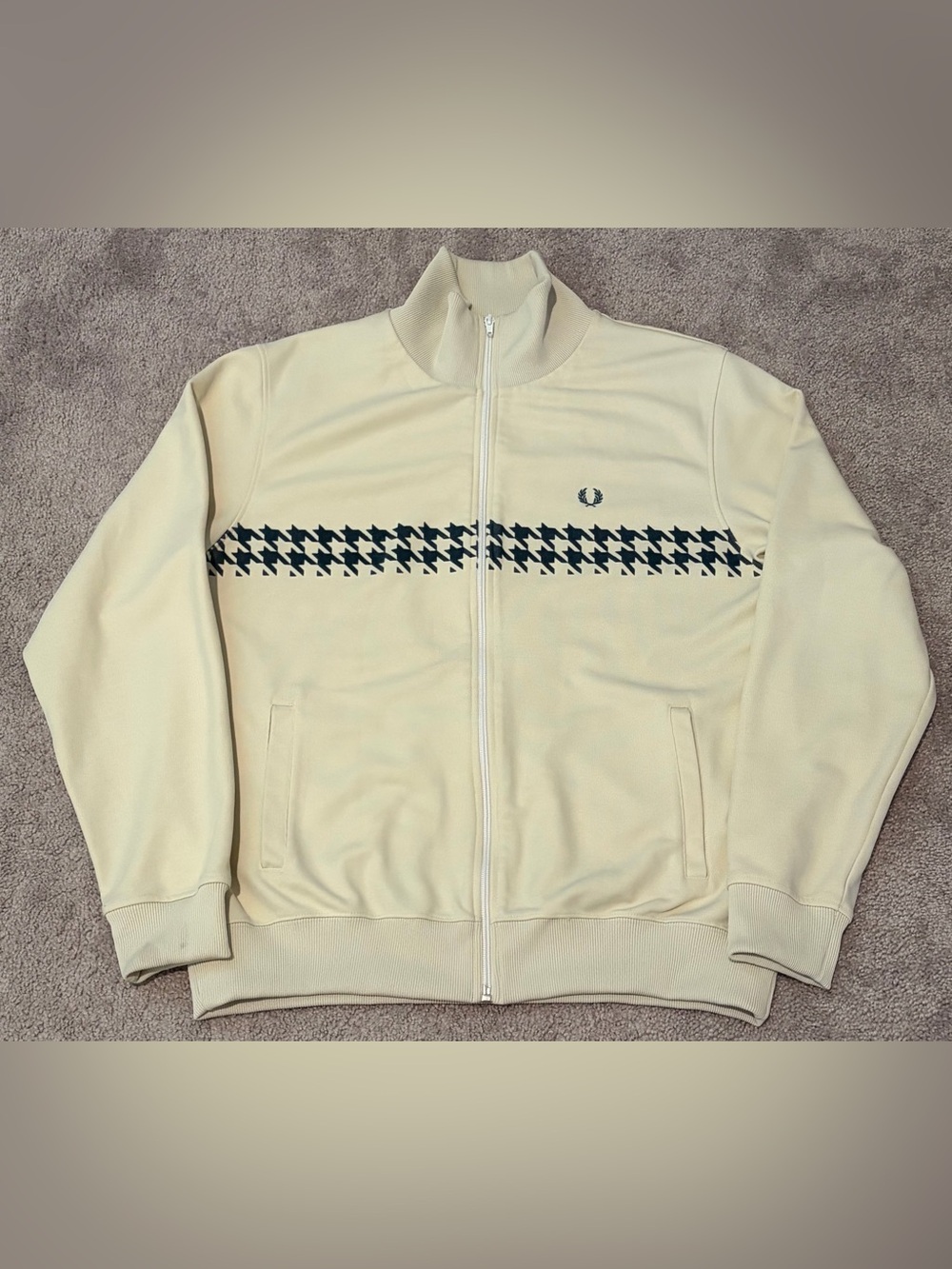 Fred Perry Sportswear Cream Houndstooth Track Jackets Men’s Size Large
